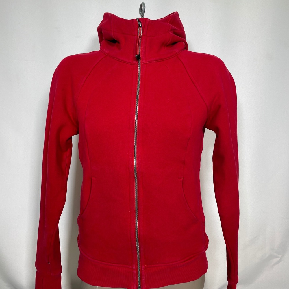 Lululemon Scuba Full Zip Thumbholes Red Fleece Hoodie Jacket Women's Sz 6